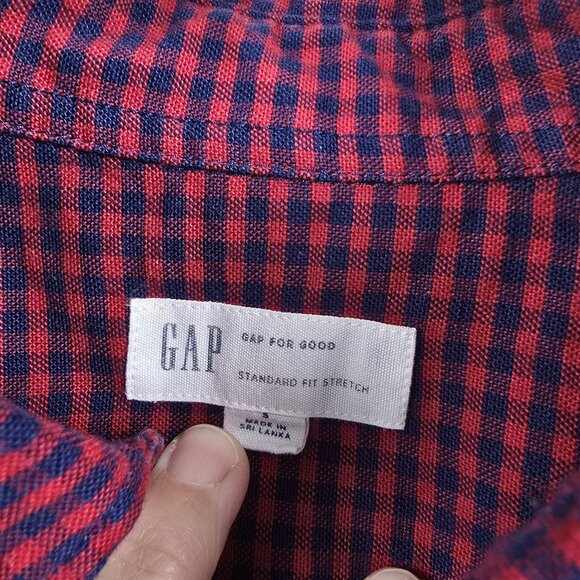 Gap Standard Fit Stretch Red & Blue Checkered Button-Down Shirt Size S - Picture 3 of 5